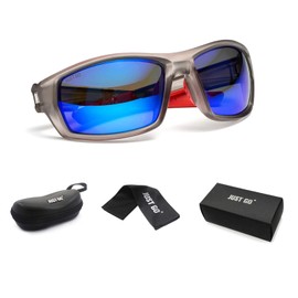 JUST GO Men's Polarized Lens Sports Sunglasses for Cycling Riding Baseball Running Golf, Trasparent Grey, Revo Blue
