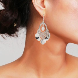 BaubleStar Silver Disc Earrings Chandelier Coin Dangle Tassel Earrings Vintage Bohemian Drop Fashion Jewelry for Women