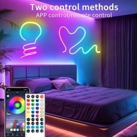 segrass 132FT Neon LED Rope Lights IP65 Waterproof LED Lights for Bedroom Flexible LED Light Strip with Remote/APP Control RGB Lighting Strip for Indoors Outdoors Bedroom Room Home Décor