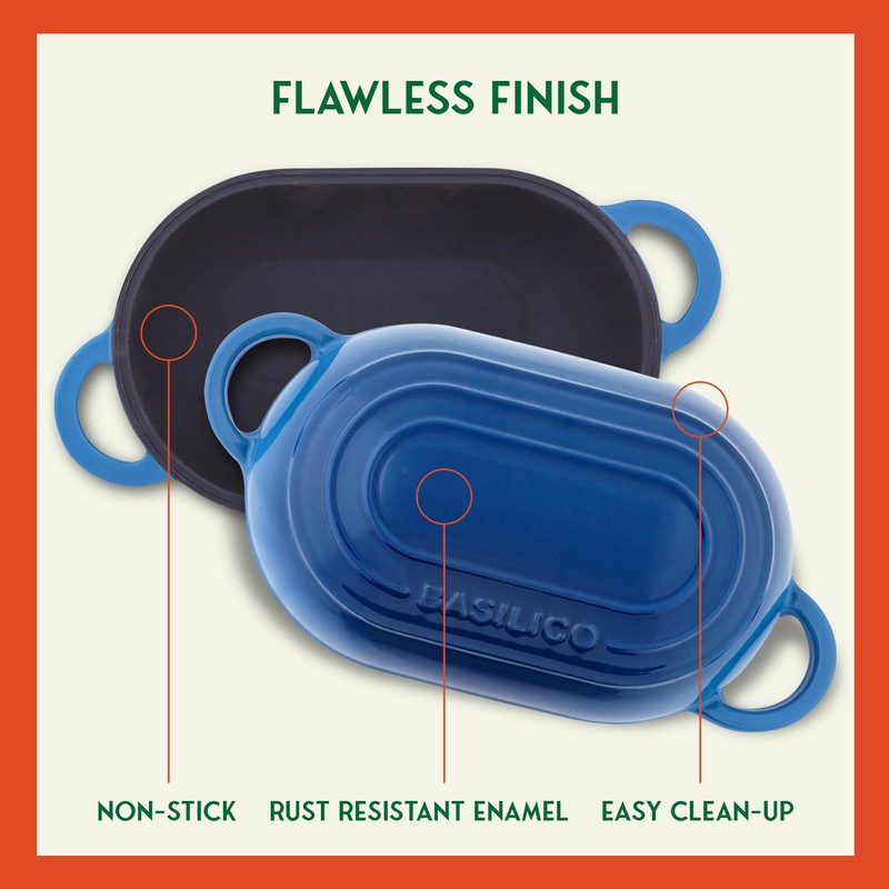 Enameled Cast Iron Bread Oven 2 Qt (Blue), Non-Stick Single