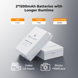 K&F Concept LP-E8 Battery and Dual Slot Battery Charger for Canon EOS Rebel T3i T2i T4i T5i, EOS 600D 550D 650D 700D, Kiss X4 X5 X6 X7, LC-E8E Digital Cameras