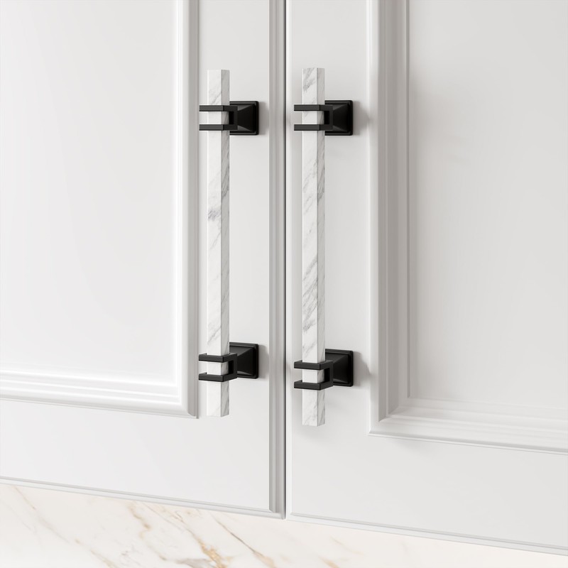 Haliwu 10 Pack White Marble Grain Cabinet Pulls, 6-5/16 inch