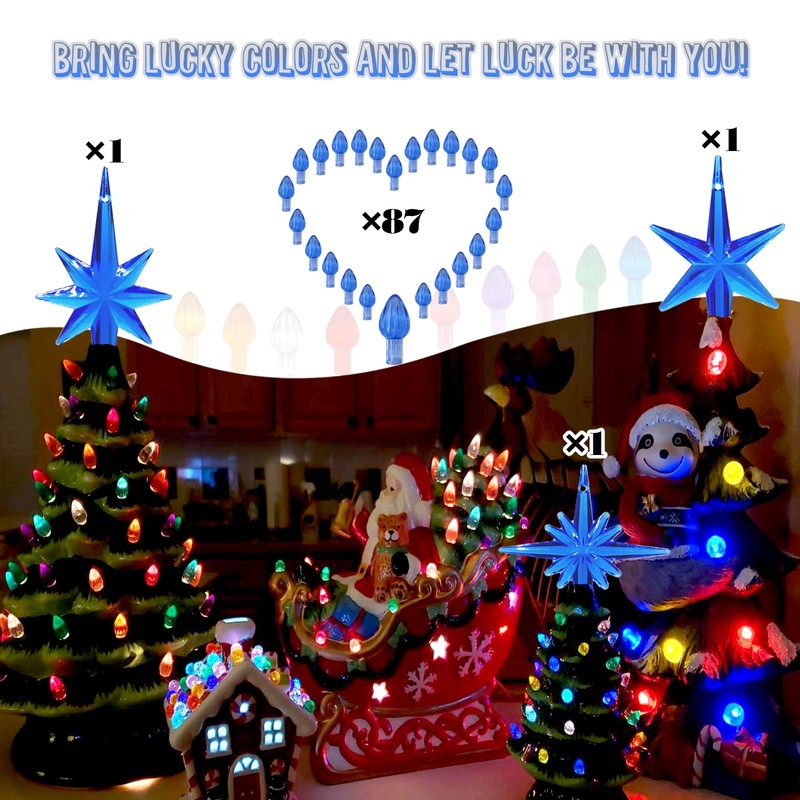 KonohaELF Ceramic Christmas Tree Replacement Lights Bulbs, Klein Blue Medium