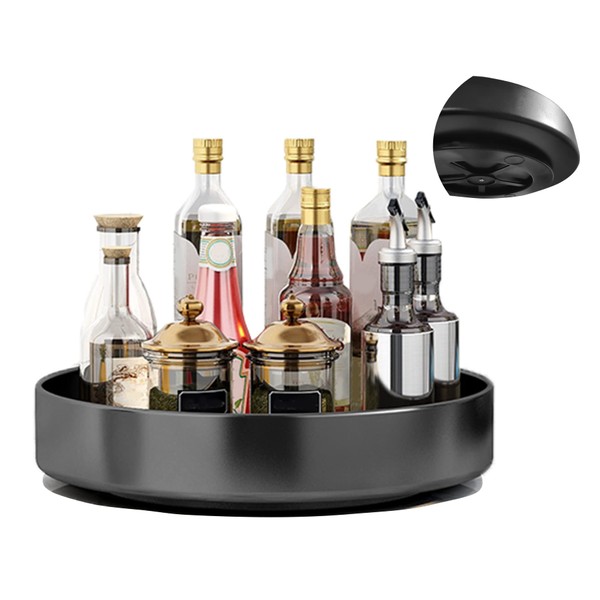 Fineget Spinning Large Metal Spice Rack Organizer for Cabinet Kitchen lazy Susan Rotating Turntable Countertop Vertical Storage Rack Self Black Single Layer