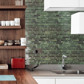 Art3d 10-Sheet Peel and Stick Backsplash Tile for Kitchen - 12”×12” Stick on Wall Tile for Kitchen Bathroom Countertop Living Room, Green