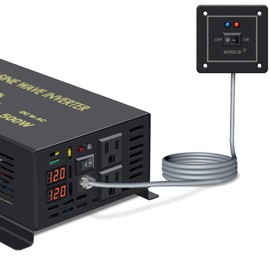 WZRELB 500W 12V 120V Pure Sine Wave Power Inverter with 2 AC Outlets Wired Remote Control (RBP-50012WR)