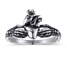 AVECON Skull Claddagh Heart Rings 925 Sterling Silver Statement Rings Stackable Ring for Women Native Heart Model Rings Size 9