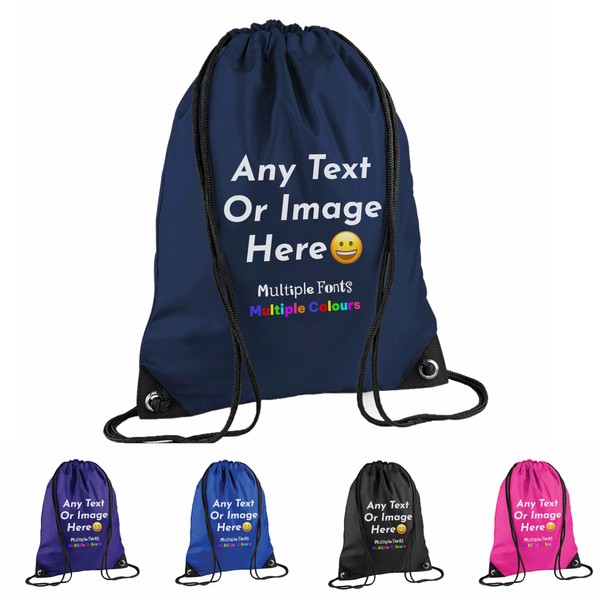 Navy Customizable Personalised Drawstring Bag - PE Kit, Gym, & Kids Swimming Bag For Boys, Girls, Kids In Nursery & Primary School
