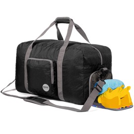 WANDF Foldable Boston Bag, Travel Bag, 5.3 gal (20 L), 10.6 gal (40 L), 15.9 gal ( 60 L), 21.1 gal ( 80 L), 26.4 gal (100 L), 31.7 gal (120 L), Large Capacity, Waterproof, Nylon, Sling Bag, Tote Bag, black 60 liter,