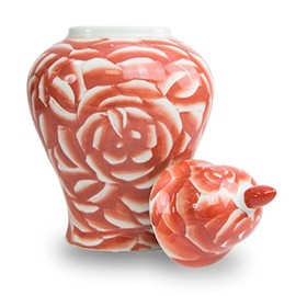 Blooming Rose Ceramic Cremation Urn - Large - Holds Up to 200 Cubic Inches of Ashes - Red Ceramic Urns