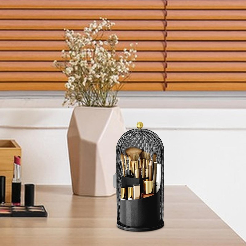Makeup Brush Holder Organizer with Lid - 360°Rotating Waterproof Cosmetic