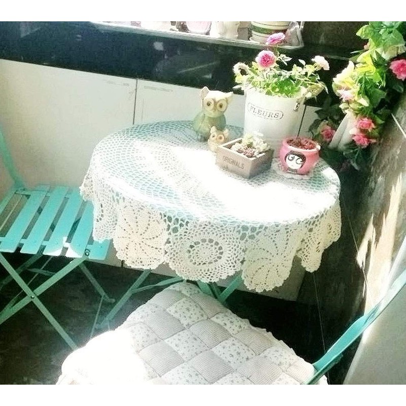 Hetao 100% Cotton Handmade Crochet Round Tablecloth Doilies Lace Table