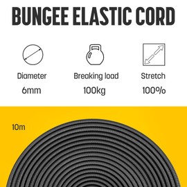 Kamu Synber Bungee Cord 6mm x 10m Elastic Shock Cord Bungee Rope for Tarpaulin, Kayak, Tie Down, Camping | Black