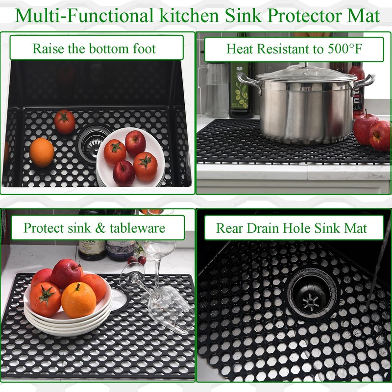 Brovy Black Silicone Sink Mats,18.6''x 15.6'' Kitchen Sink Mats for