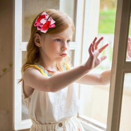 Colorful Flower Hair Bow Clips 2.95 Inch Grosgrain Ribbon Hairpins Handmade School Cheer Hair Accessories for Kids Girls, Red&Pink&Rose Red