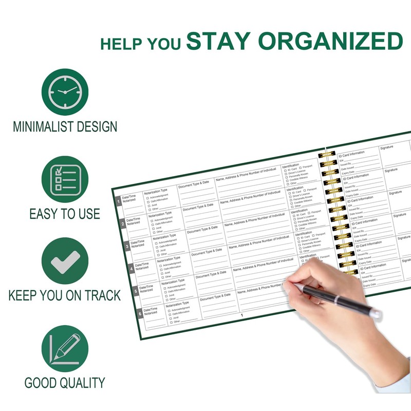 Notary Journal Log Book, 10"x7", Spiral Bound Notary Journal, Flexible