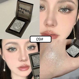 KARLOR Eye Glitter Makeup Eyeshadow Single Color Shimmer Smoky Makeup Highlighter Glitter Creamy Shimmer Face Highlight Radiant Shiny Eyeshadow Glitter (09#Cold Silver)