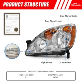 ADCARLIGHTS Headlight Compatible with 2005 2006 Honda CRV Headlamp Chrome Housing Amber Reflector Replacement Pair
