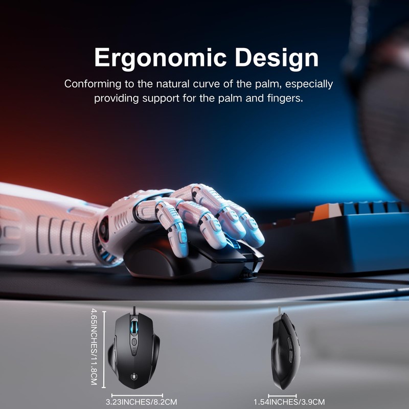 Uineer Wired Mouse, USB Mouse Wired with 6 Buttons Ergonomic