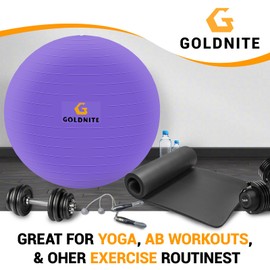 GOLDNITE Yoga Ball 26in Exercise Ball Purple Swiss Balance Ball, Anti-Burst Gym Ball, Quick Bump Slip Resistant Birthing Ball for Pregnancy, Fitness Pilates Work Out Balance Flexibility Stability