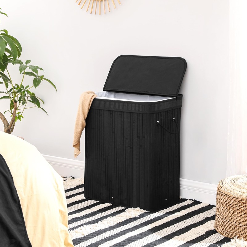SONGMICS Laundry Hamper with Lid, Bamboo Laundry Basket, Removable Machine