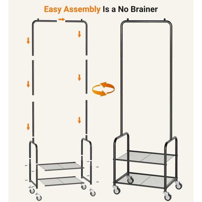 Aooda Small Clothes Rack with Shelves Metal Sturdy Rolling Clothing
