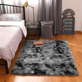 Calore Area Rugs Fluffy Rugs Shaggy Area Rug Plush Carpet Home Decor Rug Large Soft Gradient Tie-Dye Rugs Comfortable Floor Mat for Living Room, Bedroom, Kids Room (Black Grey, 80 x 120 cm)