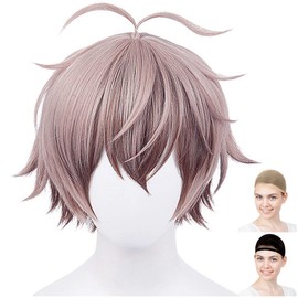 CaseEden Cosplay Wig VTuber Alban Knox Short Pink Light Brown White Mertier Wig Net Set of 2