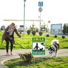 GXGGUS Clean UP After Your Dog Signs, 4-Pack 13"x10" Double-Sided H-Stake Metal Stakes Dog Poop Signs for Lawn, Pick Up After Your Dog Sign