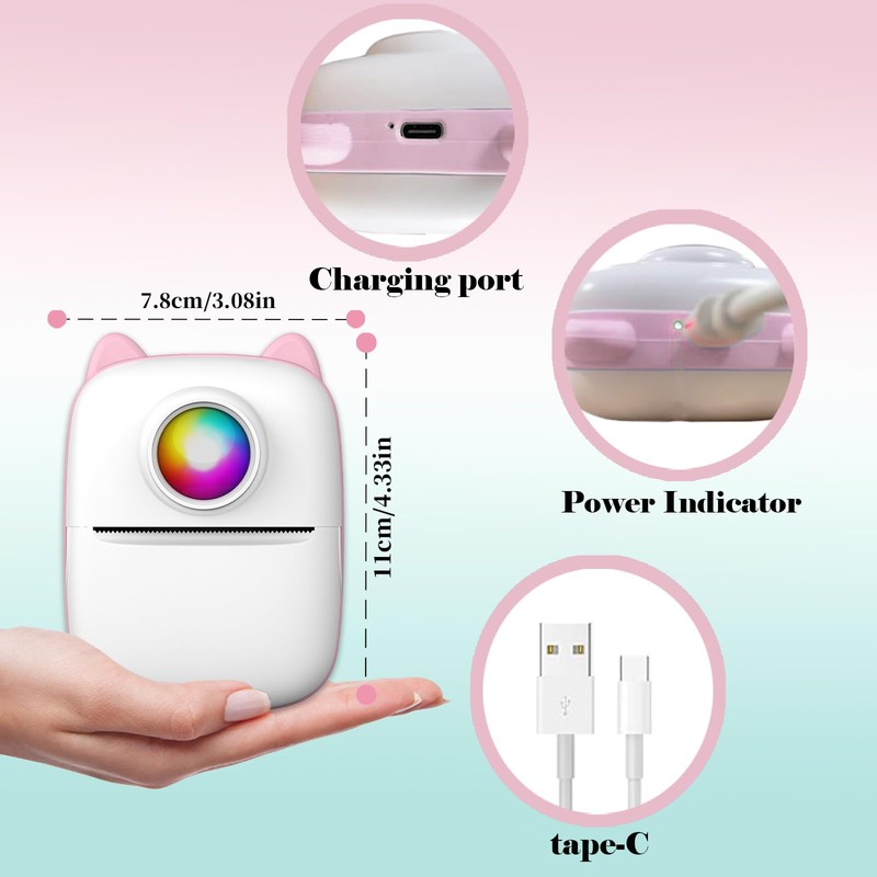 Funducts Sticker Printer, Inkless Portable Maker Machine with 11 Rolls