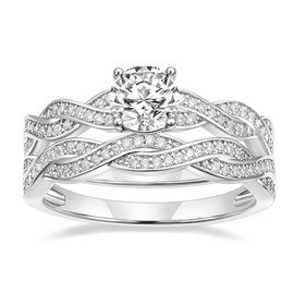 TIGRADE 1CT Wedding Band for Women CZ Bridal Ring Sets Cubic Zirconia Engagement Ring Twisted Unlimited Set Size 4-12,Size 9.5