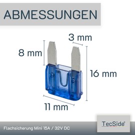 15A Car Fuses Mini | 12V 24V 32V | Pack of 10 | Plug Fuses for Power Theft & Fuse Holder | 11 mm Blade Fuses for Car, Boat, Motorcycle, Motorhome, Scooter | Replacement Fuses
