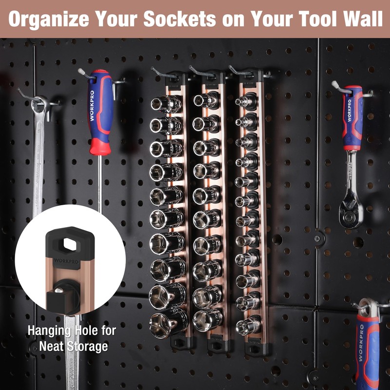 WORKPRO Magnetic Socket Organizer, Heavy Duty 1/4-Inch Drive Socket Rail