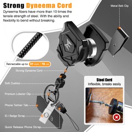 ELV Heavy Duty Retractable Badge Reel with Interval Locking, Theft and Drop Protection Universal Lanyard with 31” Cord, Key Ring, Lobster Clip and Phone Tether Tabs