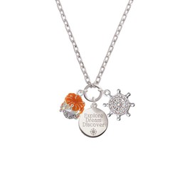 Delight Jewelry Hot Orange Hibiscus Flowers Spinner Explore Dream Discover Zoey Charm Necklace, 28"