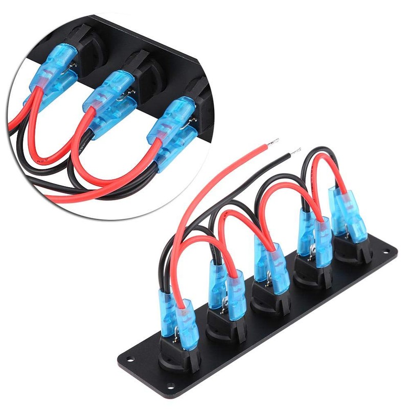 5 Gang Rocker Switch Panel, 12V-24V Boat LED Switch Panel,