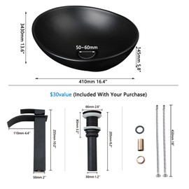 Washly Oval Bathroom Vessel Sink Ceramics Deck Mounted Washing Bowl Waterfall Faucet Mixer Brass Tap Set