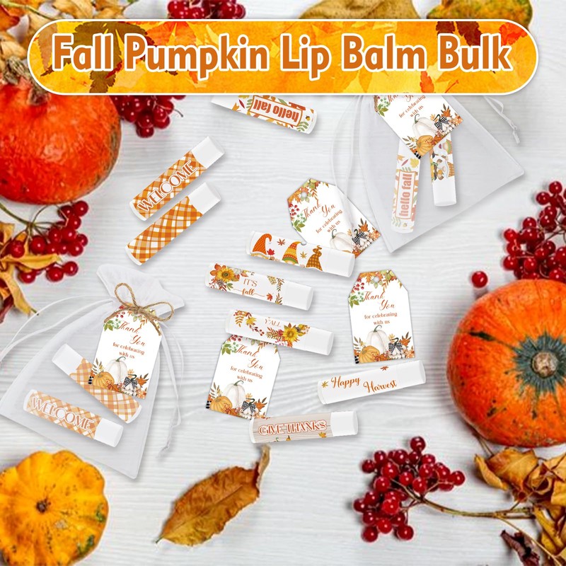 50Pcs Thanksgiving Party Favors Lip Balm Bulk Fall Pumpkin Lip