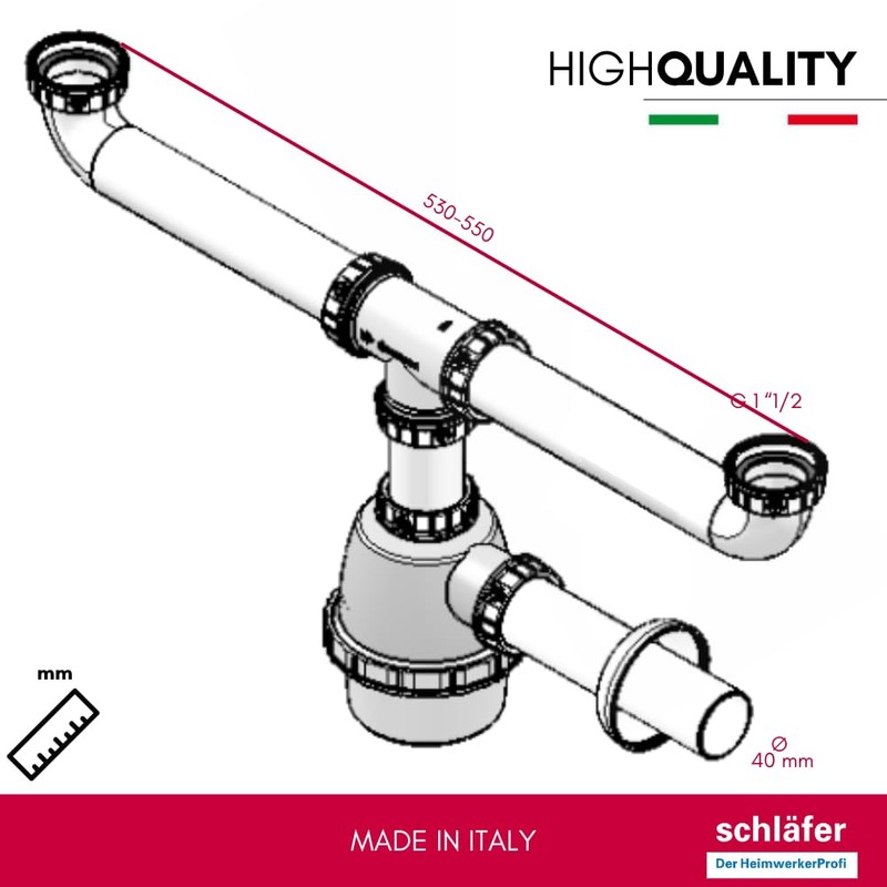 Schläfer 4395322 | Universal Pipe Siphon for Kitchen 1 inch