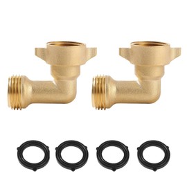 2 Pack 90 degree hose elbow, garden hose adapter 3/4" Solid Brass Hose Connectors Heavy Duty Water Hose Adapter For RV Water Hoses, Residential Outdoor Faucets