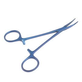OdontoMed2011 Mosquito Hemostat Forceps 5" Curved Locking Clamps Serrated Full Blue Color Stainless Steel Forcep