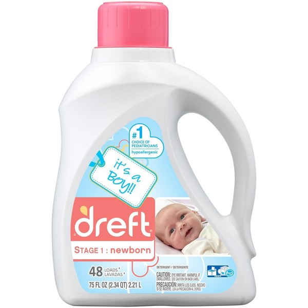Dreft Stage 1: Newborn Hypoallergenic Liquid Baby Laundry Detergent, Natural for Baby, Newborn, or Infant, 48 Total Loads, 75 Ounces