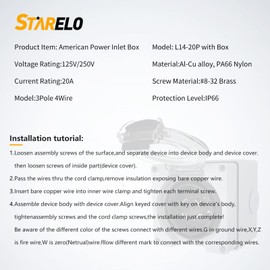STARELO 20 Amp Power Inlet Box NEMA L14-20P Generator,125/250 Volt,Outdoor dustproof and Weatherproof for generators, Welding Machines, etc.ETL Listed.(NEMA L14-20P Box)