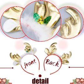 Christmas Reindeer Antlers Headband Christmas Headbands Gold Sequin Antler Ears Xmas Hair Band with White Fur Cute Holiday Headbands Accessories for Women