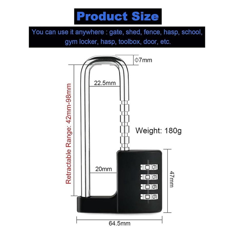 Geieold Outdoor Combination Padlock, Waterproof, Robust Padlock with Code, Multifunctional,