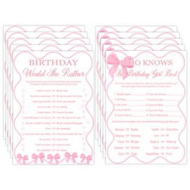 MJSXY Go Shawty Its Your Birthday, Pink Decorations - Funny Birthday Party Games Card Set, Pink Bow Themed Sleepover Slumber Party Supplies, Set of Games for 20 Guests, Decorations for Women