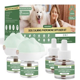 Dog Pheromone Diffuser Kit, Pet Diffuser for Stress Support, Reduces Stress and Promotes Relaxed Behavior, 2 Plug-in + 4 Packs Refill, 120 Day Supply (Non-Toxic, Safe & Inedible), Diffuser with Light