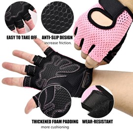 Permuly Non-Slip Gym Gloves Women, Weight Lifting Gloves Women Padded Grip, Workout Gloves Cycling Training Exercise Gym Accessories for Women (Pink, Large)