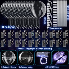 Vinsot 30 Pack LED Bobo Balloons Light Up Balloons Clear Helium Bubble Bobo Glow with String Lights for Parties Birthday Wedding Decoration (Cool White, Warm, Multi Color)