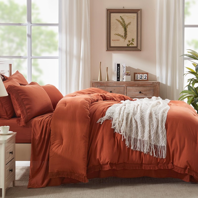 Andency King Size Comforter Set with Sheets Burnt Orange -